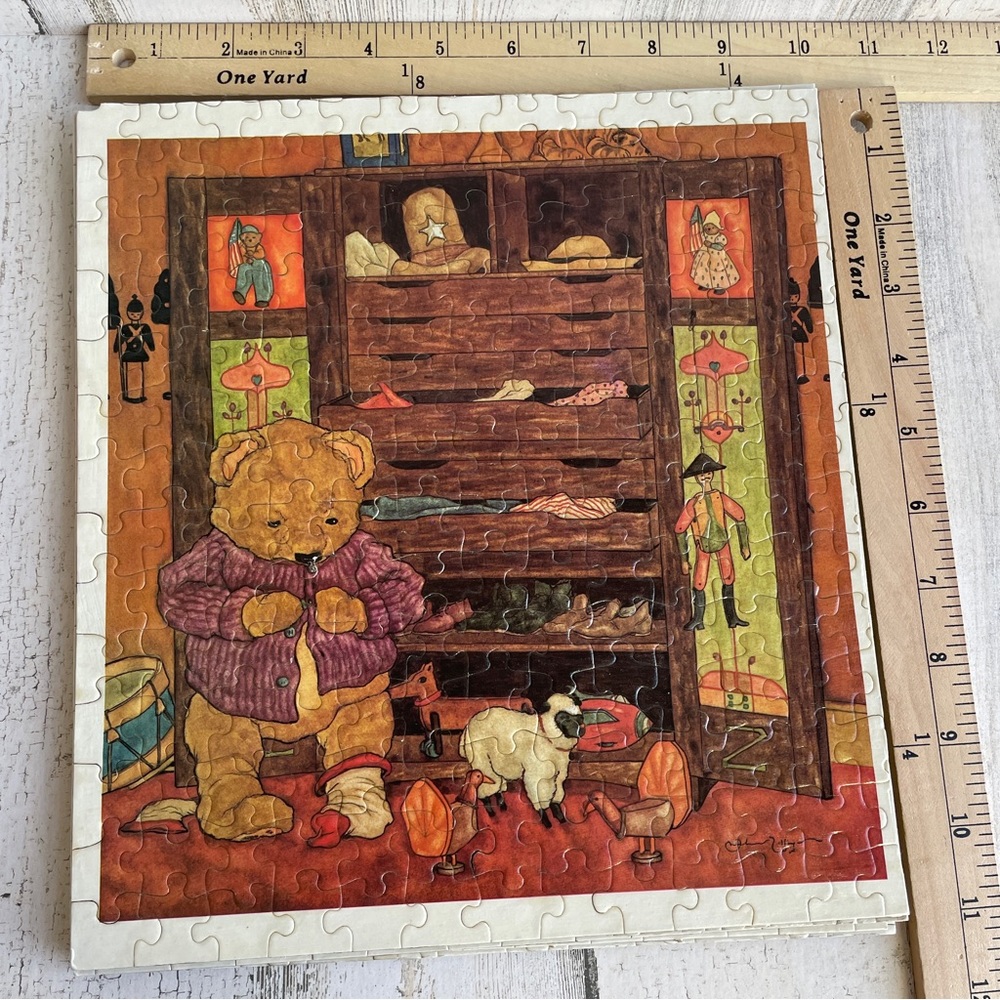 5 VINTAGE PUZZLE ART BEARS KIDS ROOM NURSERY DECOR UNIQUE CHARMING CUTE CA…